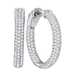 14kt White Gold Womens Round Pave-set Diamond Hoop Earrings 1-1/5 Cttw