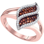 10kt Rose Gold Womens Round Red Color Enhanced Diamond Oval Cluster Split-shank Ring 1/3 Cttw