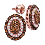 10kt Rose Gold Womens Round Brown Color Enhanced Diamond Oval Cluster Earrings 1/2 Cttw