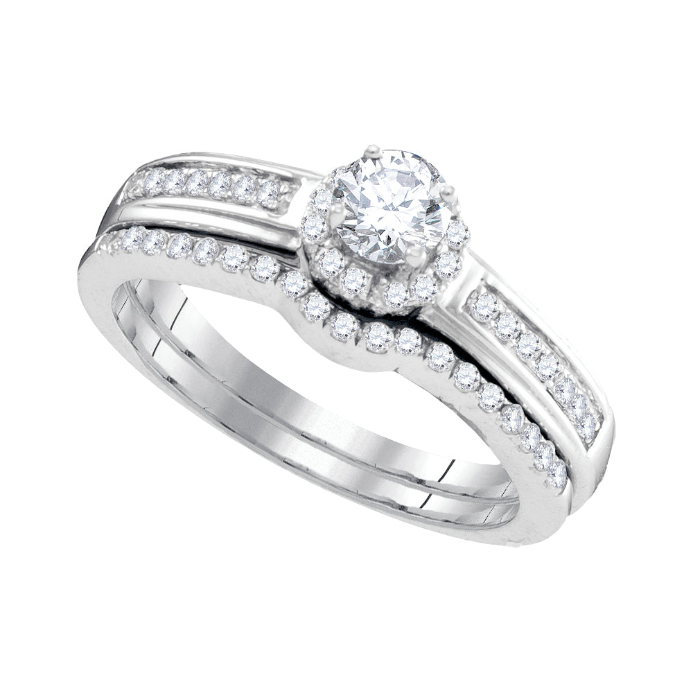 10kt White Gold Womens Round Diamond Bridal Wedding Engagement Ring Band Set 1/2 Cttw