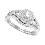 10k White Gold Womens Round Diamond Concentric Halo Bridal Wedding Engagement Ring Set 1/2 Cttw