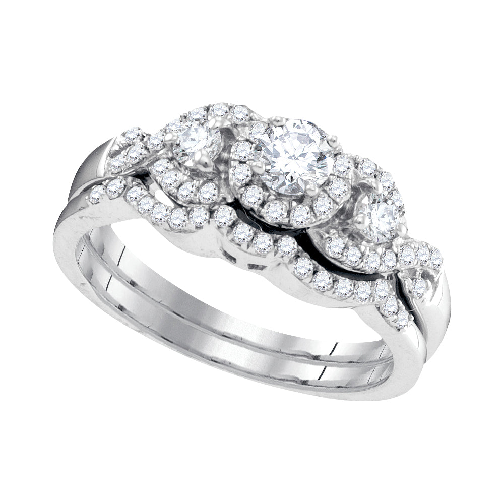 10k White Gold Womens Round Diamond Bridal Wedding Engagement Ring Band Set 5/8 Cttw