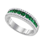 14kt White Gold Womens Round Emerald Diamond Triple Row Band Ring 7/8 Cttw