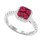 14kt White Gold Womens Round Ruby Square Frame Cluster Diamond Ring 1-1/10 Cttw