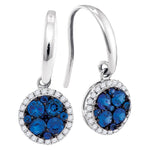 14kt White Gold Womens Round Blue Sapphire Cluster Dangle Earrings 7/8 Cttw