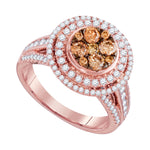 14kt Rose Gold Womens Round Brown Diamond Cluster Bridal Wedding Engagement Ring 1-1/2 Cttw