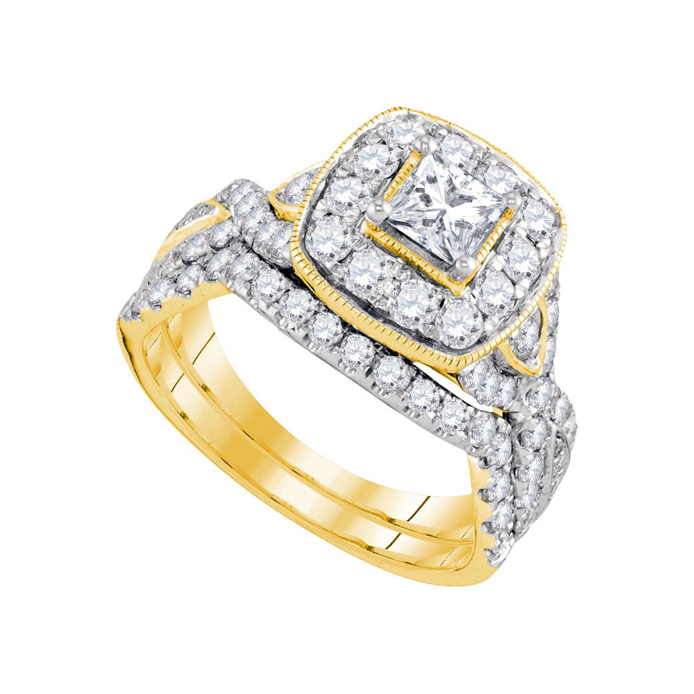14kt Yellow Gold Womens Princess Diamond Bridal Wedding Engagement Ring Band Set 2.00 Cttw