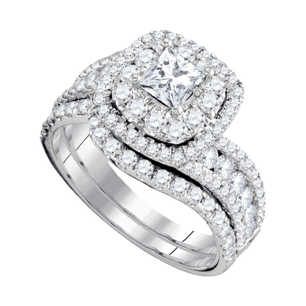 14kt White Gold Womens Princess Diamond Bridal Wedding Engagement Ring Band Set 2.00 Cttw