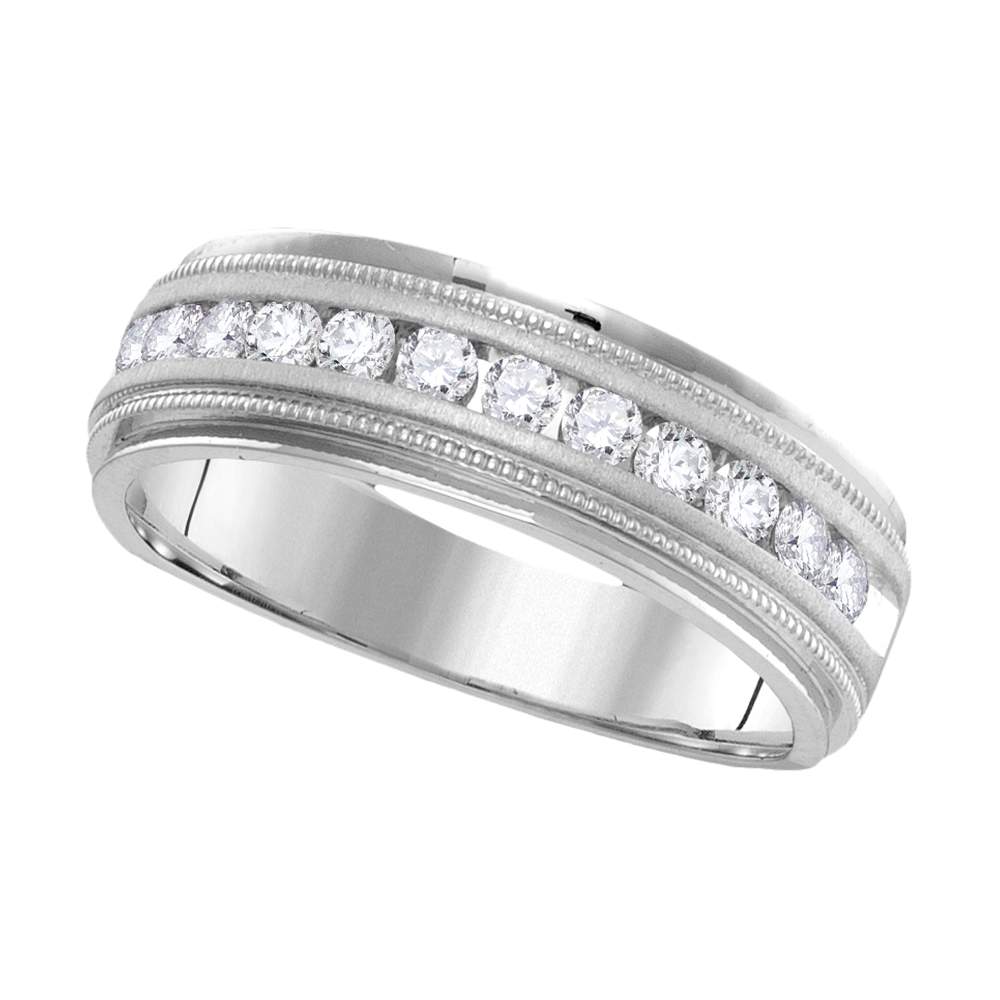 14kt White Gold Mens Round Diamond Wedding Band Ring 1.00 Cttw