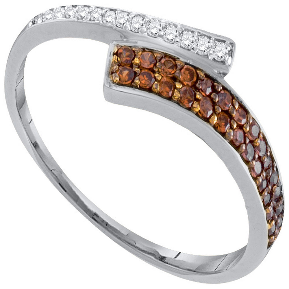 10kt White Gold Womens Round Cognac-brown Color Enhanced Diamond Bypass Band 1/4 Cttw