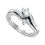 10kt White Gold Womens Round Diamond Leaf Floral Bridal Wedding Engagement Ring Band Set 1/4 Cttw