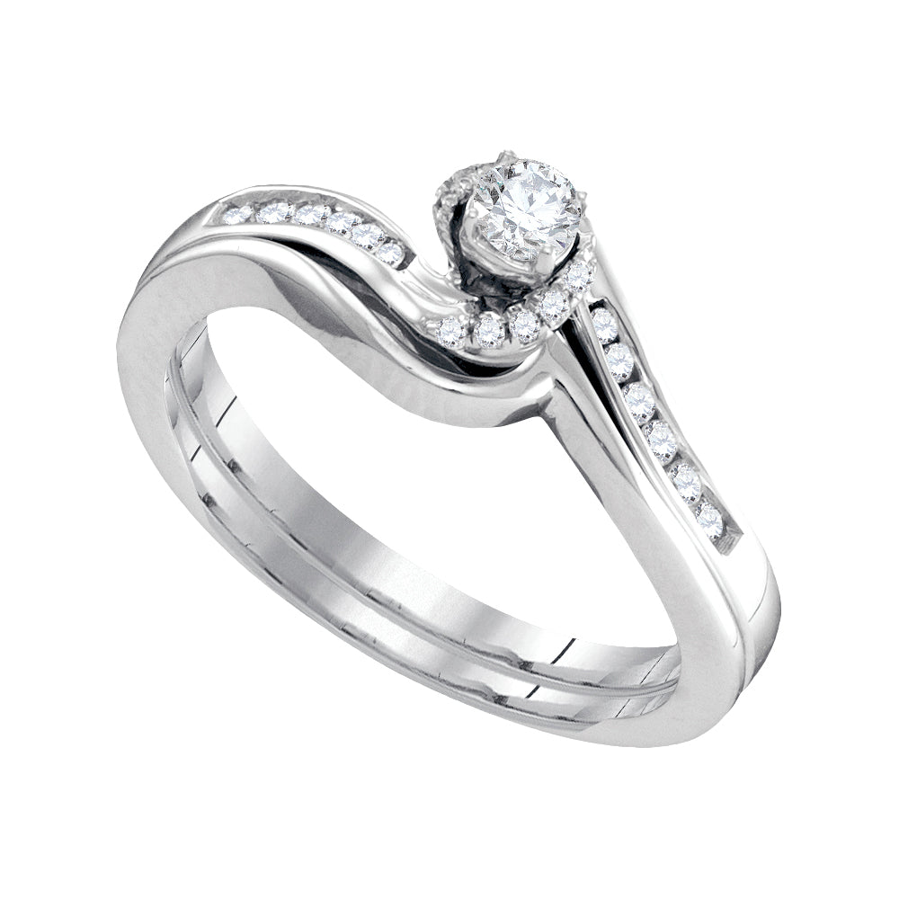 10k White Gold Womens Round Diamond Bridal Wedding Engagement Ring Band Set 1/4 Cttw