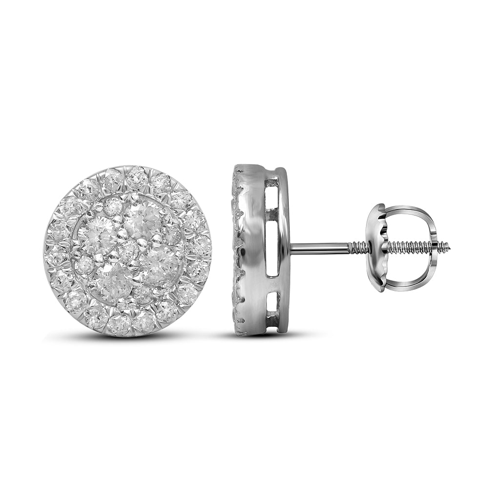 10kt White Gold Womens Round Diamond Framed Flower Cluster Screwback Earrings 1.00 Cttw