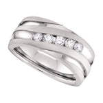 10kt White Gold Mens Round Diamond Matte Grooved Wedding Band Ring 1/2 Cttw