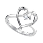 10kt White Gold Womens Round Diamond Heart Love Promise Bridal Ring 1/20 Cttw