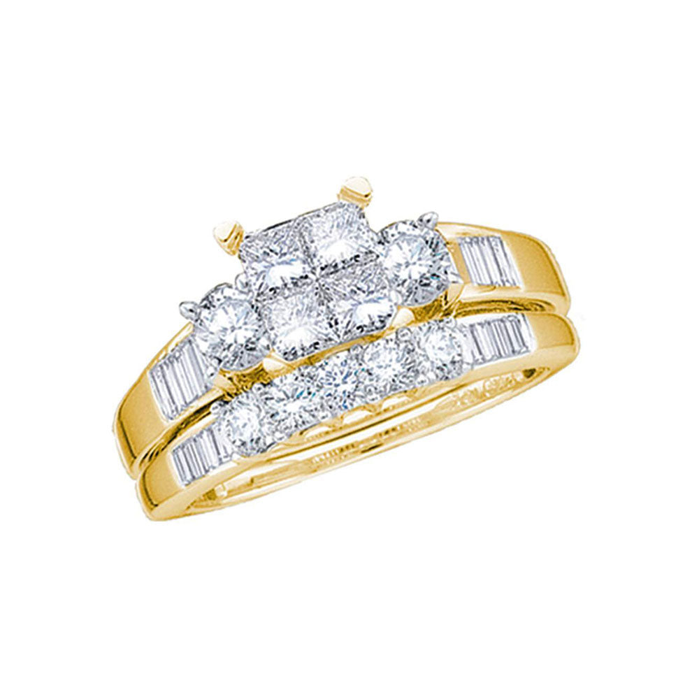 14kt Yellow Gold Womens Princess Diamond Bridal Wedding Engagement Ring Band Set 7/8 Cttw