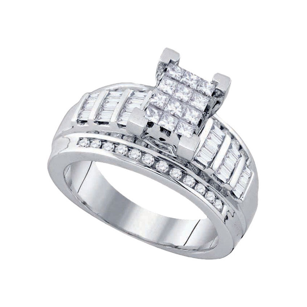 14kt White Gold Womens Princess Diamond Cindy's Dream Cluster Bridal Wedding Engagement Ring 7/8 Cttw