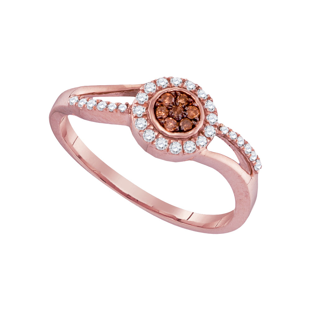 10kt Rose Gold Womens Round Brown Color Enhanced Diamond Flower Cluster Ring 1/4 Cttw