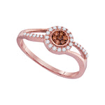 10kt Rose Gold Womens Round Brown Color Enhanced Diamond Flower Cluster Ring 1/4 Cttw