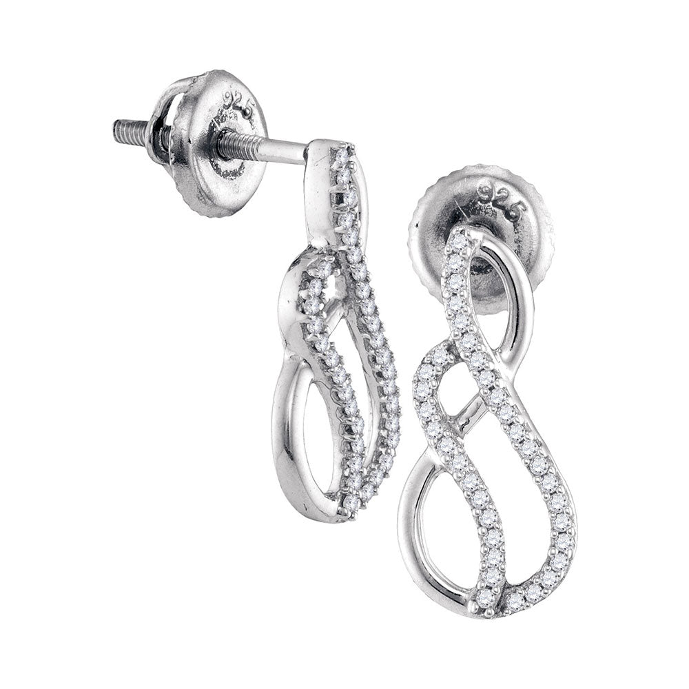 Sterling Silver Womens Round Diamond Infinity Screwback Stud Earrings 1/6 Cttw