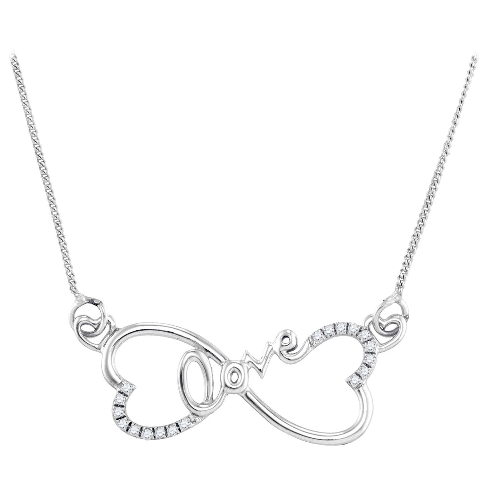 Sterling Silver Womens Round Diamond Heart Infinity Love Pendant Necklace 1/10 Cttw