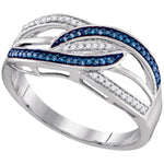 Sterling Silver Womens Round Blue Color Enhanced Diamond Crossover Strand Band 1/8 Cttw