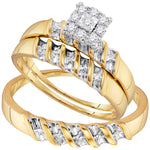 Sterling Silver Diamond Yellow-tone His & Hers Matching Trio Wedding Engagement Ring Set 1/7 Cttw
