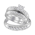 10kt White Gold His & Hers Round Diamond Solitaire Matching Bridal Wedding Ring Band Set 1/3 Cttw