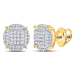 Yellow-tone Sterling Silver Womens Round Diamond Circle Cluster Earrings 3/8 Cttw