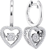 10kt White Gold Womens Round Diamond Heart Moving Twinkle Dangle Earrings 1/4 Cttw