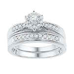 10kt White Gold Womens Round Diamond Bridal Wedding Engagement Ring Band Set 3/8 Cttw