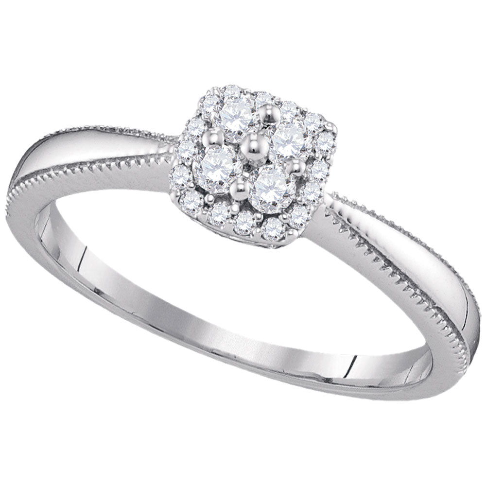 10kt White Gold Womens Round Diamond Square Halo Cluster Ring 1/5 Cttw