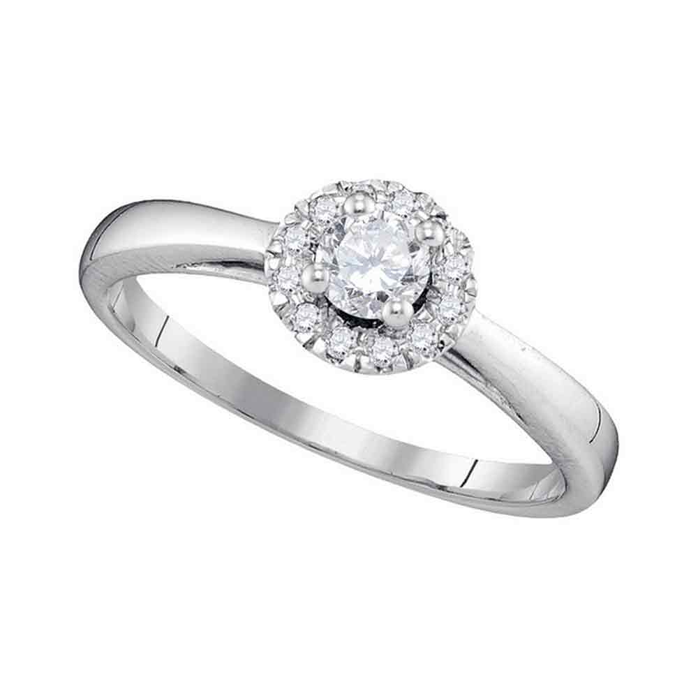 10kt White Gold Womens Round Diamond Solitaire Halo Bridal Wedding Engagement Ring 1/3 Cttw