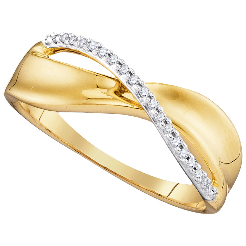 10kt Yellow Gold Womens Round Diamond Single Row Crossover Band Ring 1/20 Cttw