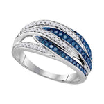 10kt White Gold Womens Round Blue Color Enhanced Diamond Striped Band Ring 1/3 Cttw