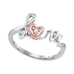 10kt Two-tone Rose Gold Womens Round Diamond Heart Love Ring .02 Cttw