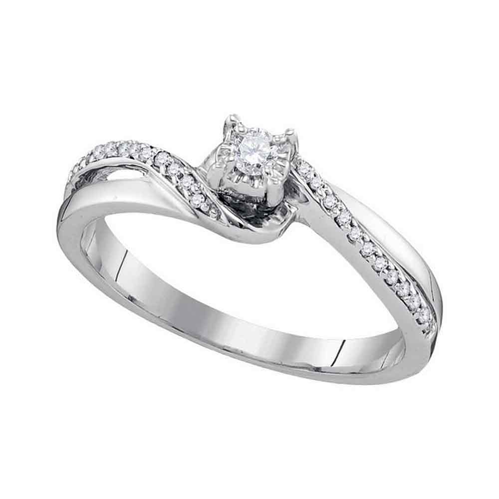 10kt White Gold Womens Round Diamond Solitaire Bridal Wedding Engagement Ring 1/8 Cttw