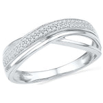 10kt White Gold Womens Round Diamond Crossover Band Ring 1/8 Cttw