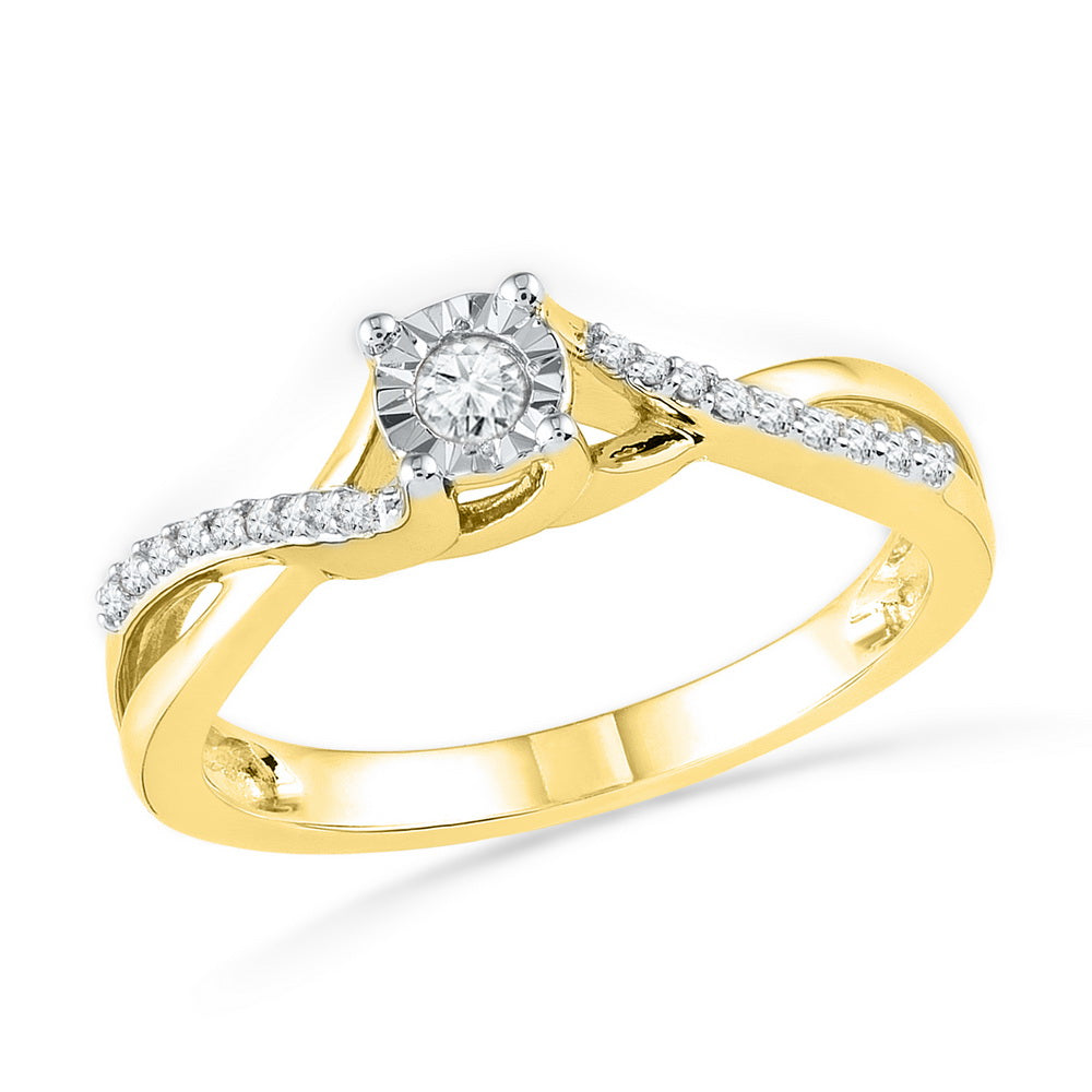 10kt Yellow Gold Womens Round Diamond Solitaire Twist Bridal Wedding Engagement Ring 1/6 Cttw