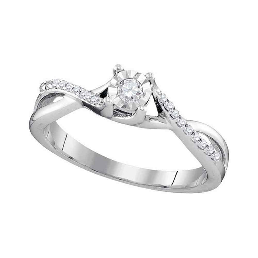 10kt White Gold Womens Round Diamond Solitaire Twist Bridal Wedding Engagement Ring 1/6 Cttw