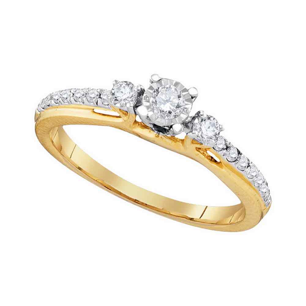 10kt Yellow Gold Womens Round Diamond 3-stone Bridal Wedding Engagement Ring 1/3 Cttw
