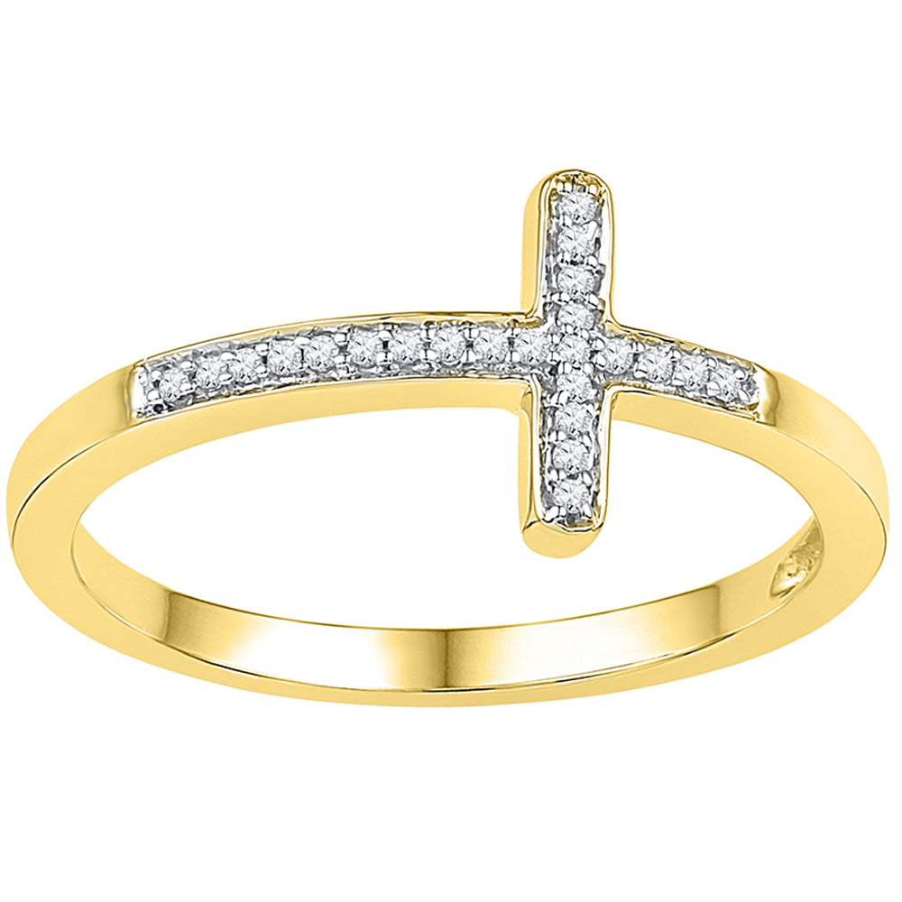 10kt Yellow Gold Womens Round Diamond Cross Religious Band Ring 1/20 Cttw