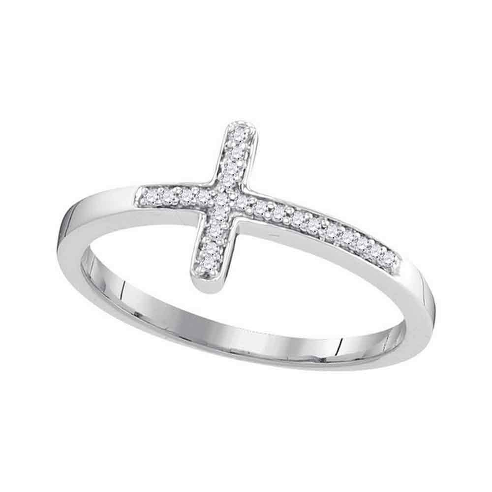 10kt White Gold Womens Round Diamond Cross Religious Band Ring 1/20 Cttw