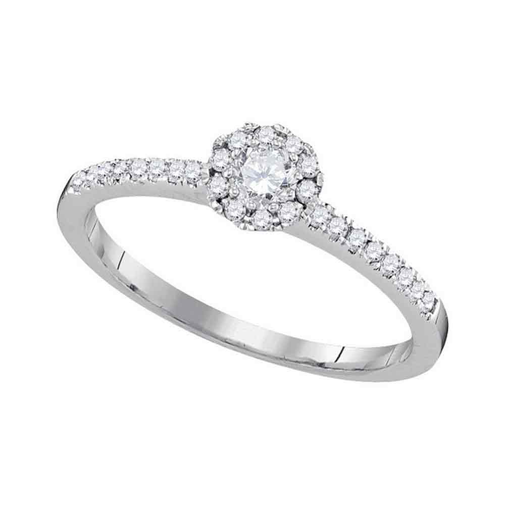 10kt White Gold Womens Round Diamond Solitaire Slender Halo Bridal Wedding Engagement Ring 1/3 Cttw