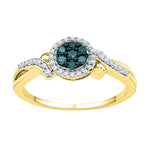 10kt Yellow Gold Womens Round Blue Color Enhanced Diamond Cluster Ring 1/4 Cttw