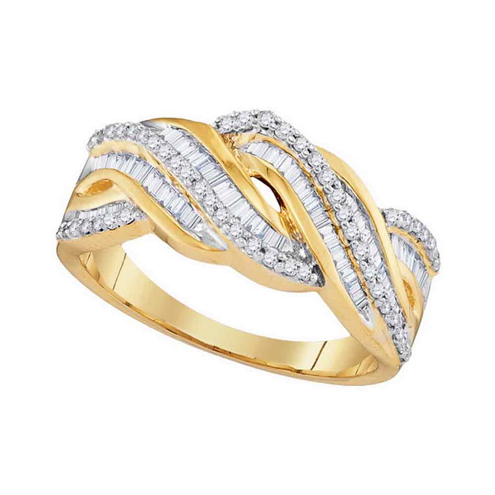 10kt Yellow Gold Womens Round Baguette Diamond Twist Band Ring 1/2 Cttw