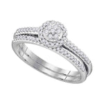 10kt White Gold Womens Round Diamond Cluster Bridal Wedding Engagement Ring Band Set 1/3 Cttw