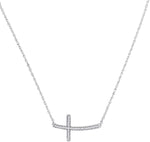 10kt White Gold Womens Round Diamond Horizontal Cross Pendant Necklace 1/10 Cttw
