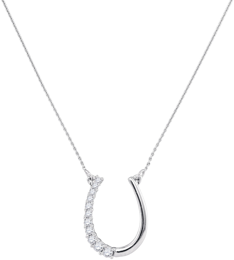 10kt White Gold Womens Round Diamond Horseshoe Pendant Necklace 1/5 Cttw