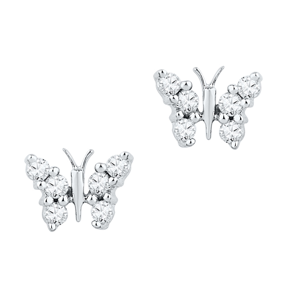 10kt White Gold Womens Round Diamond Butterfly Stud Earrings 1/5 Cttw